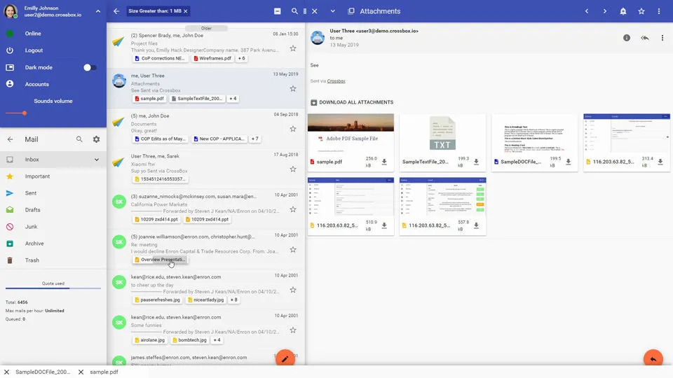 CrossBox previewing an attachment directly in the inbox
